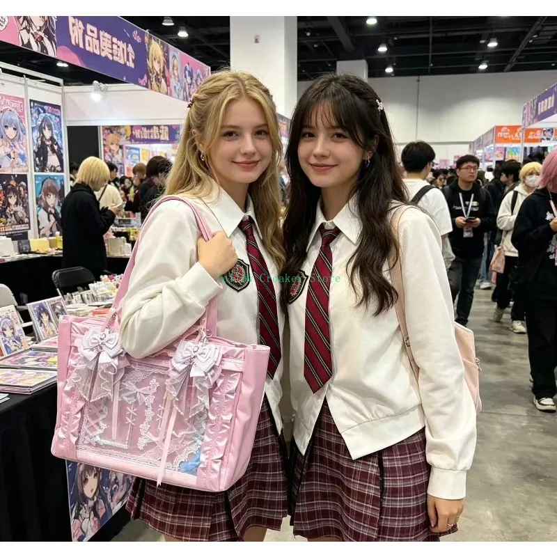 New Anime Fashion Versatile Girls' Satin Tie Bowknot Transparent Badge Goods Pain Bag Shoulder Bag Two-Dimension Itabag