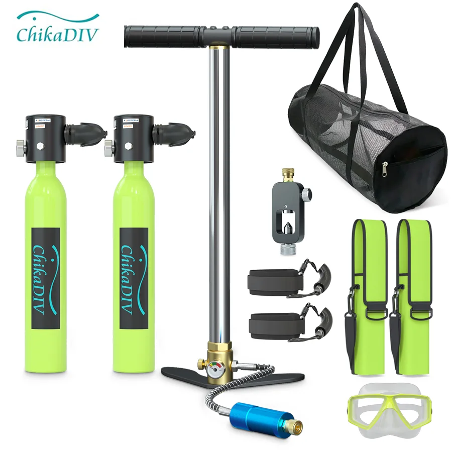 CHIKADIV C300P 0.5L*2 Portable Mini Scuba Diving Tank Equipment with pump and diving bag Outdoor Water snorkeling Travel Gift