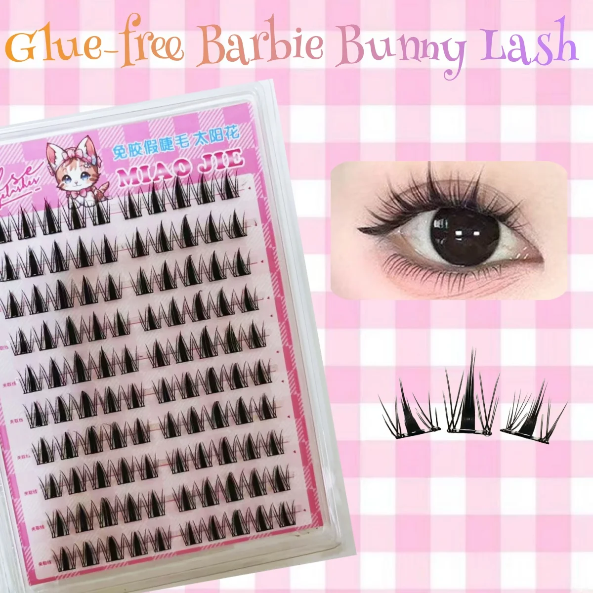 MIAOJIE DIY pestañas autoadhesivas en racimo 10 filas/caja, pestañas seccionadas estilo Manga sin pegamento aspecto Natural