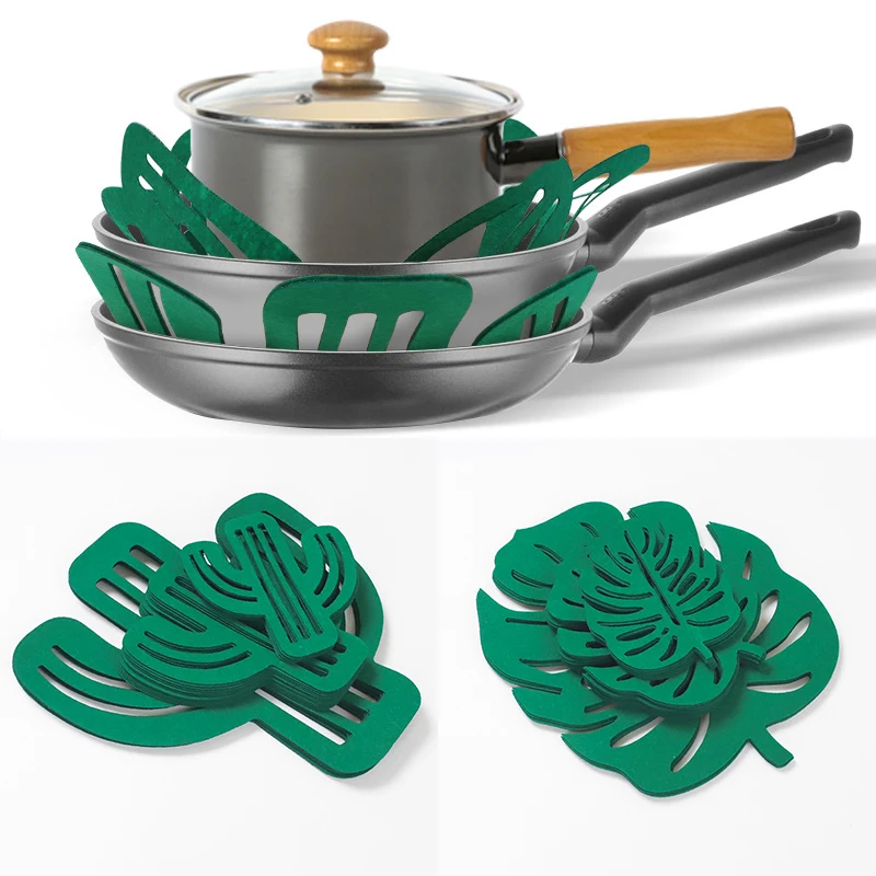 12pcs Felt Pot Pan Protectors Palm Leaves Cactus Shape Protect Scratching Separator Cookware Surfaces For Home Kitchen Supplies