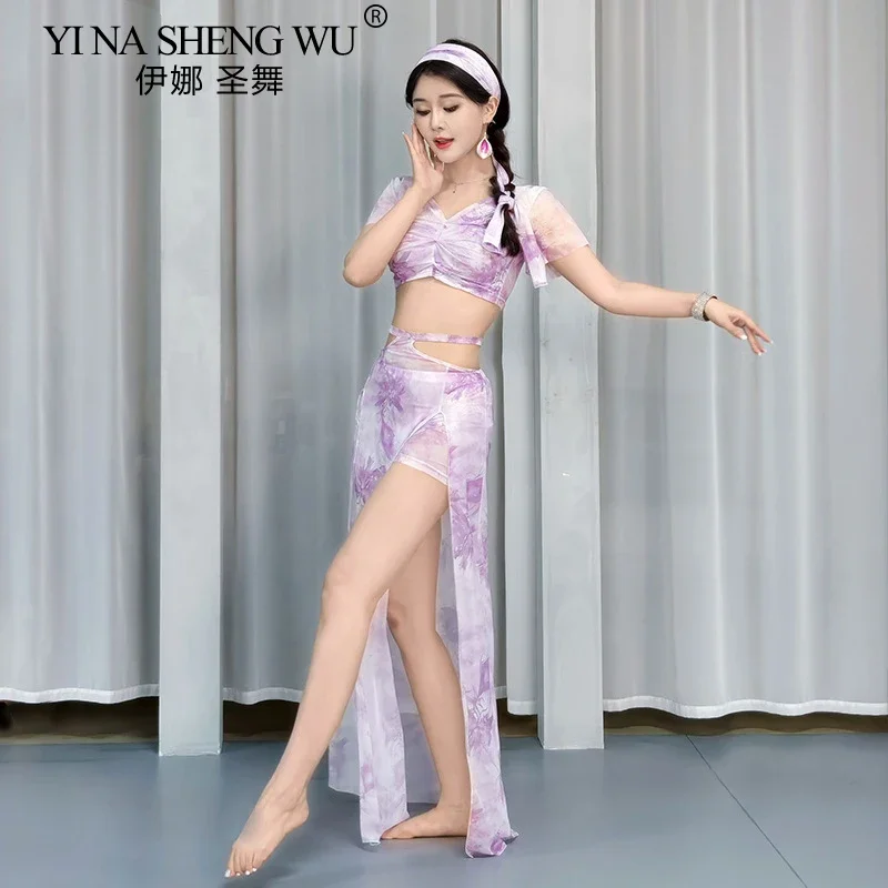 Ensemble jupe fendue pour danse du ventre orientale, vêtements d'entraînement élégants pour adultes, tenue de danse sur scène pour femmes