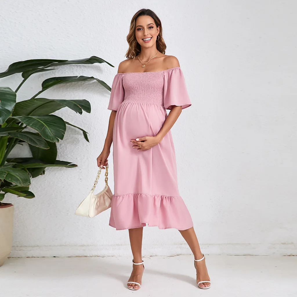 Kleid für schwangere Frauen, rosa Umstandskleid, Schwangerschaft, Babyparty, Fotografie, Premama-Kleidung, schwangere Frau, Sommerkleid