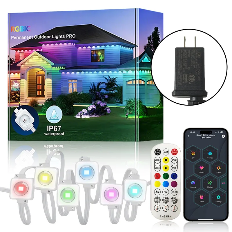 45M 90LED aleros permanentes luz LED RGBIC inteligente para exteriores para el hogar con control remoto aleros de casa completa luz fiesta Navidad vacaciones Deco
