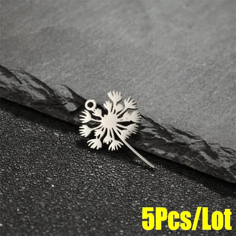 5Pcs/Lot Plant Dandelion Pendant Charm To Make Jewelry Girl Trinket Diy Stainless Steel Pendant Charms Bracelet Earrings