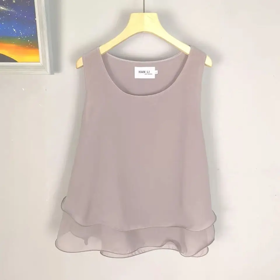 Women Tank Top Blouse Summer Chiffon Halter  Loose Sexy O Neck Sleeveless Vests Fashion Female Korean OL Shirt s U192