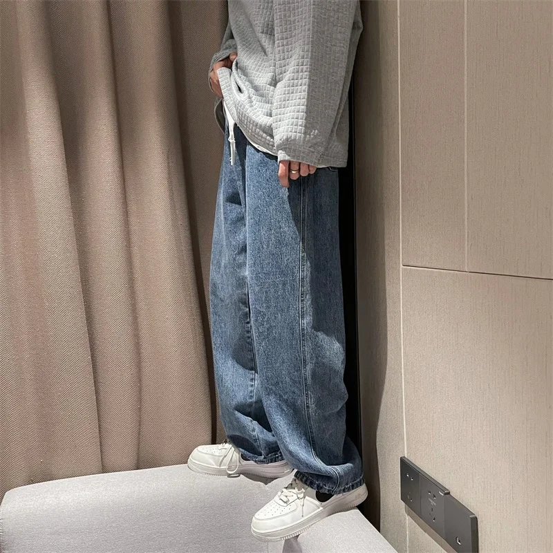 Straight Casual Jeans Men Simple Daily Streetwear Loose Trousers Mens Wide Leg Harem Pants Spring Autumn Korean Fashion Jeans