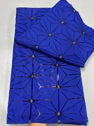 African Blue Jacquard Organza Brocade Fabric 2025 Nigerian Damask Tulle Mesh Gilding Lace French Net Material Brocard Tissu