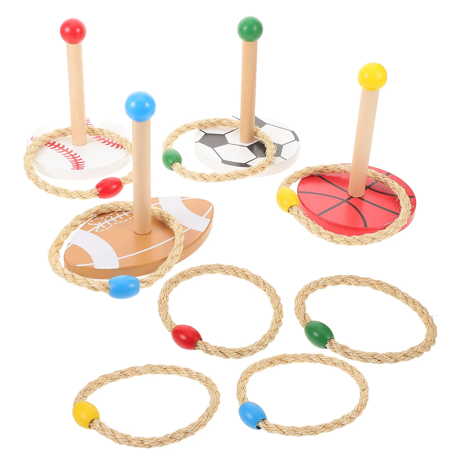 

1 Set Outdoor Rope Ring Toss Game Wood Base for Lawn Backyard Camping Kids Hand Eye Coordination Circle Throw Challenge Sports