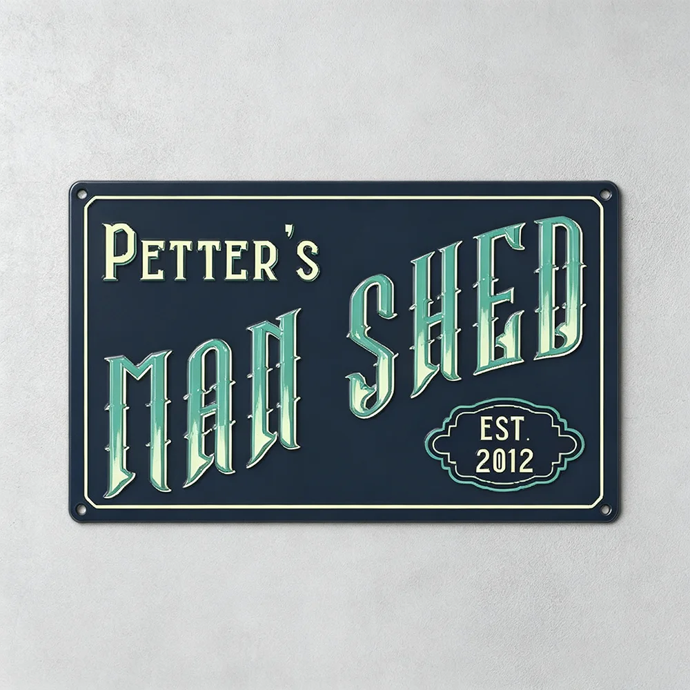 Customizable Navy Man Shed Metal Plaque, Personalized Name Vintage Distressed Wall Sign for Garage Workshop Decor (Decor Only)