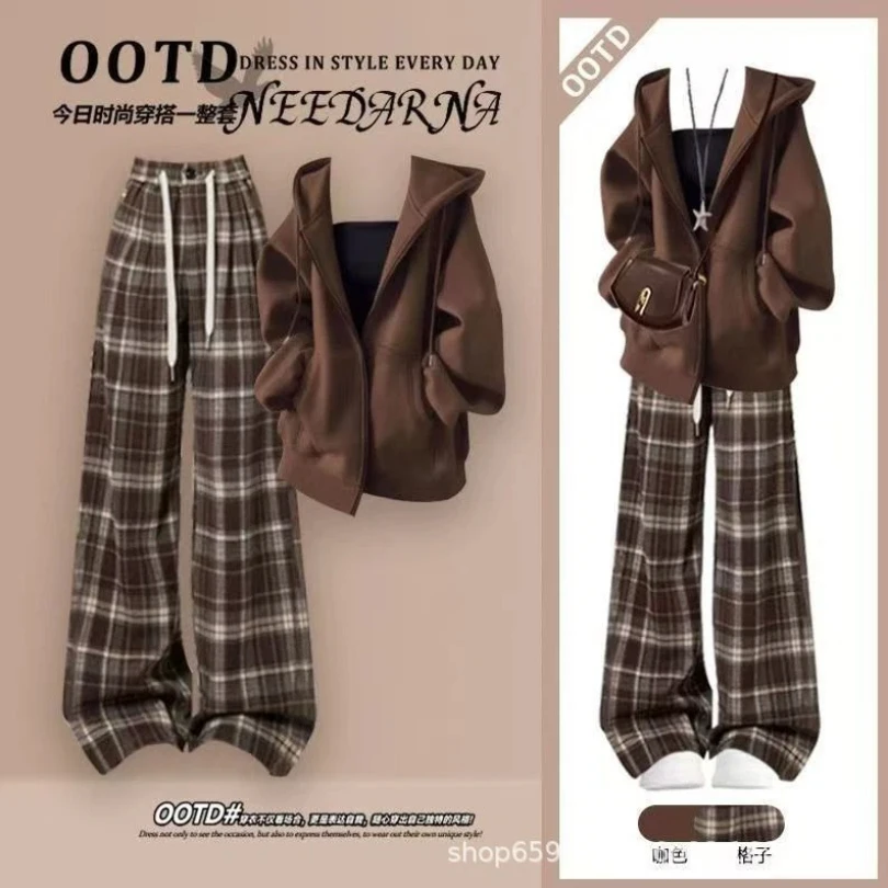 Conjunto de ropa deportiva para mujer, abrigo superior coreano Meilad + pantalones casuales de moda, conjunto de 3 piezas, primavera y otoño