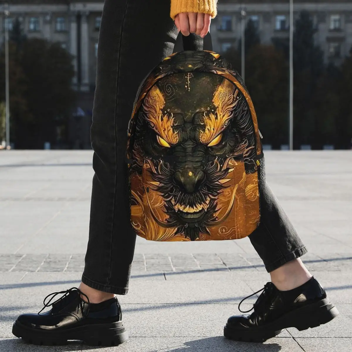 Chinese Black Dragon Totem Design Backpack Student BookBag Children School Bag Computer Shoulder Bags for Boys Girls