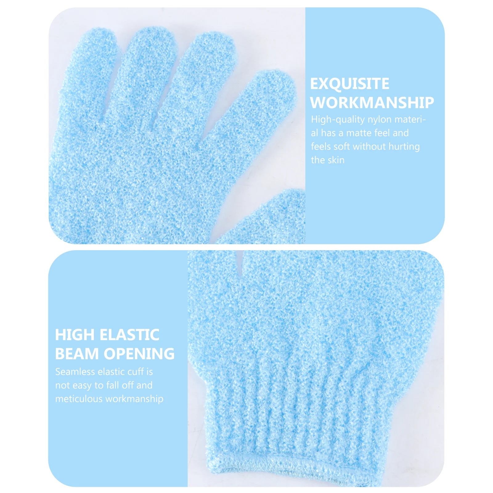 2 زوج قفاز حمام التقشير خمسة أصابع لينة الغسيل ميت لغسل الجسم هلام الصابون استخدام سهلة التنظيف بسط تناسب جميع الأعمار للجنسين
