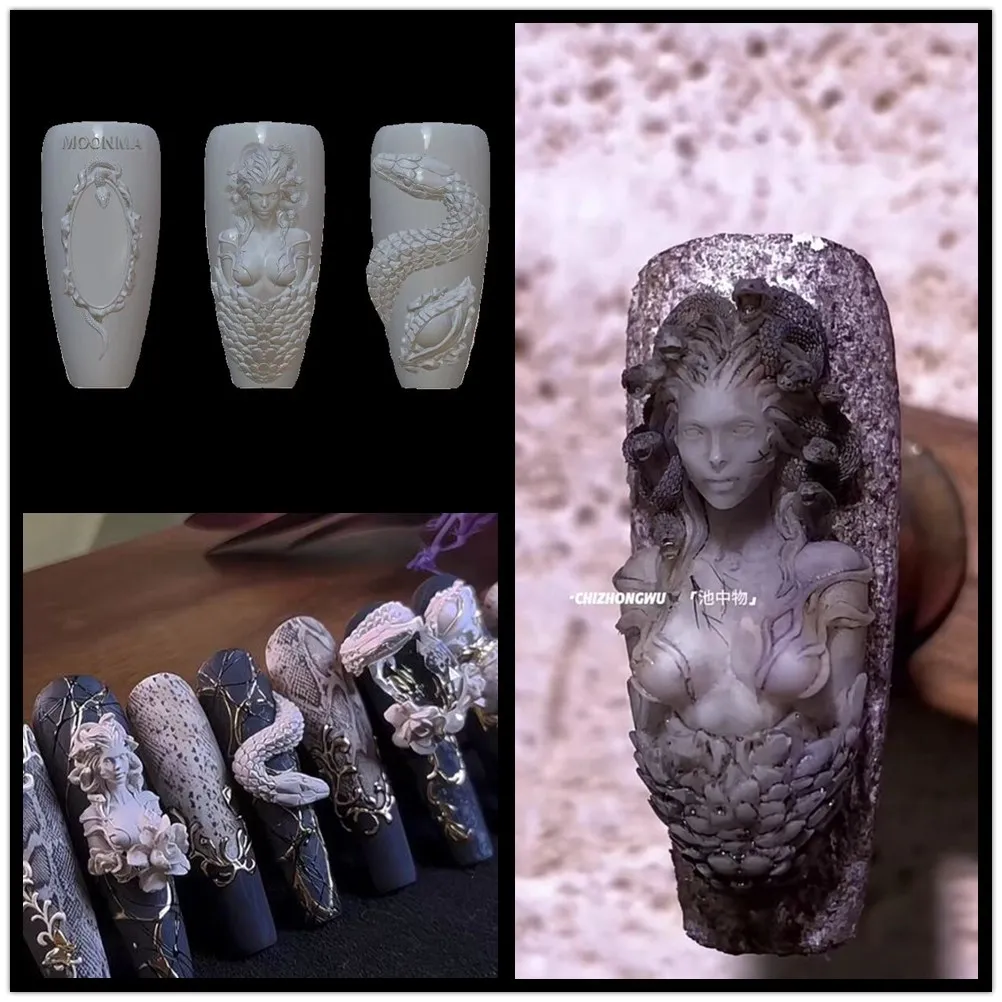 

1pc Dragon Snake Bone Swan Love Gods Angels 3D Acrylic Mold Nail Art DIY Design Silicone Nail Art Template Nail Mould