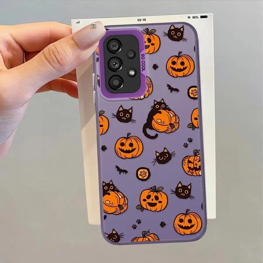 Capa traseira do telefone para samsung galaxy a11 a06 a50 a15 a13 a20s a04e a03 a14 a16 a02 a12 moda halloween abóbora gato