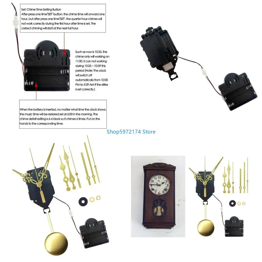 Y3NB DIY Chimings Pendulums Clock Movement Kits with 3 Hand Pair for Craft Projects