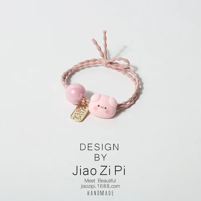 ربطات شعر الخنزير الوردي، أربطة مطاطية لطيفة للنساء على الطراز الكوري الياباني، إكسسوارات شعر أنيقة