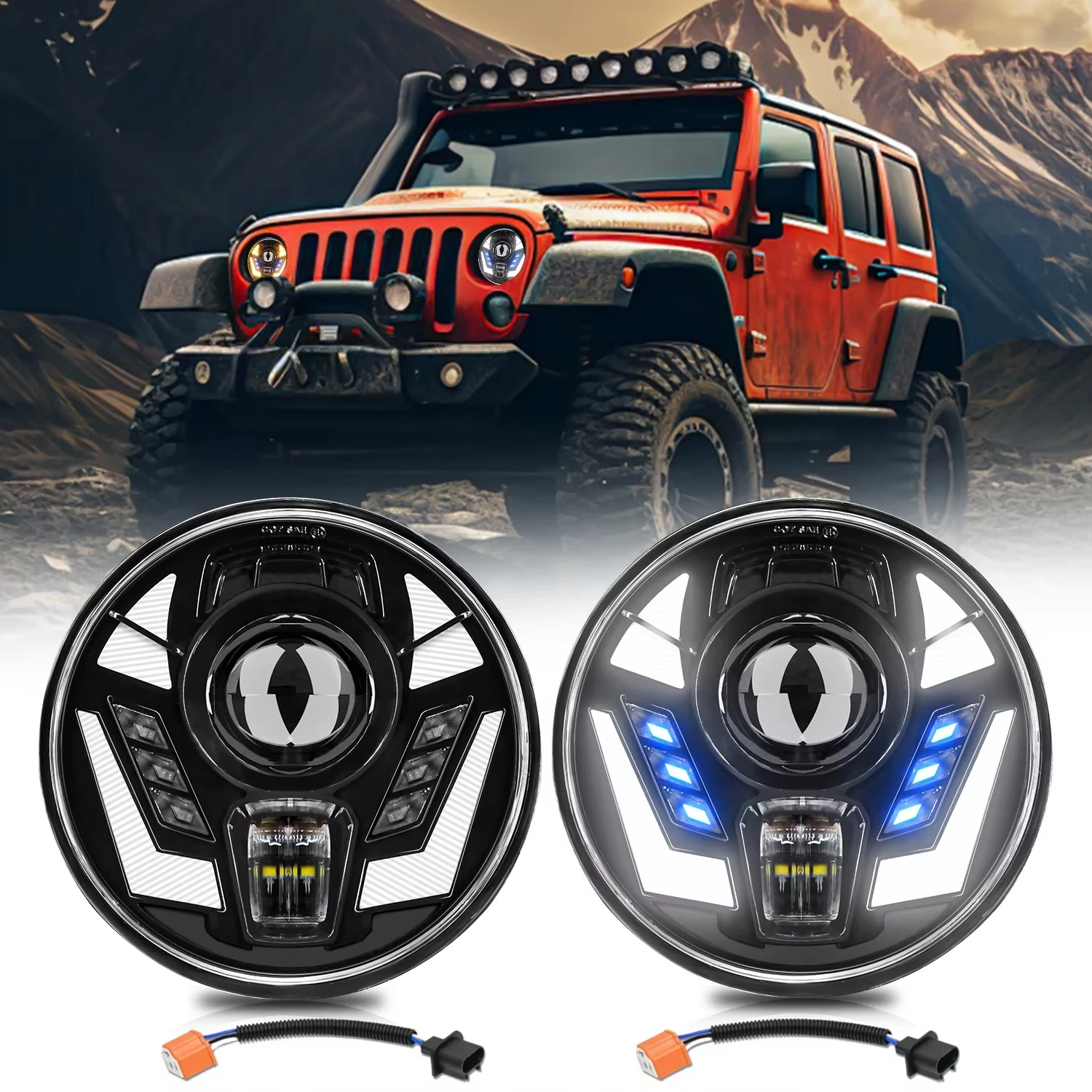 

2/1PCS 7-inch Kamen Rider New Modified LED Headlights Cool Angel Front Light Motorcycle Off-road Vehicle Spotlights with Adapter