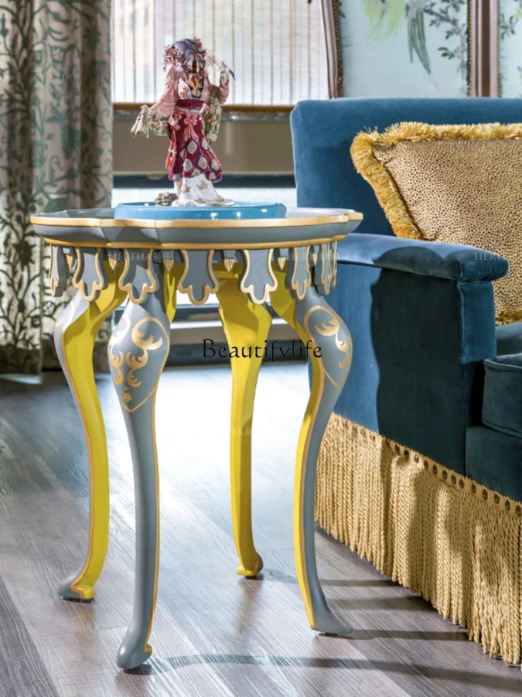 

yj9 Chinese Style Gold Painting Corner Table Luxury Retro Original Contrast Color Side Table Wood Carving