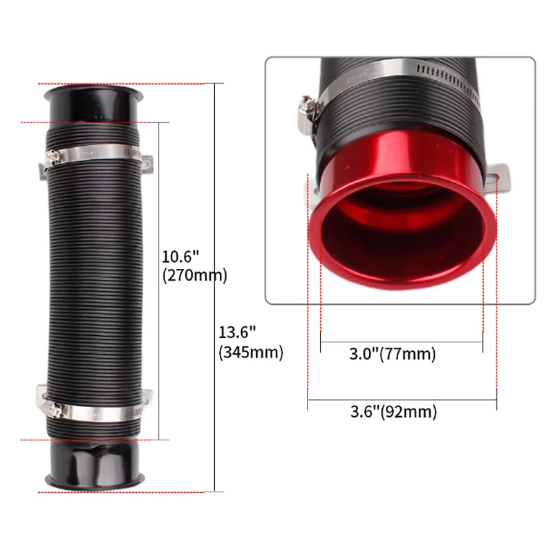 3-inch 76mm Adjustable Turbocharger Intake Hose Telescopic Pipe Car Modification Ventilation Guide