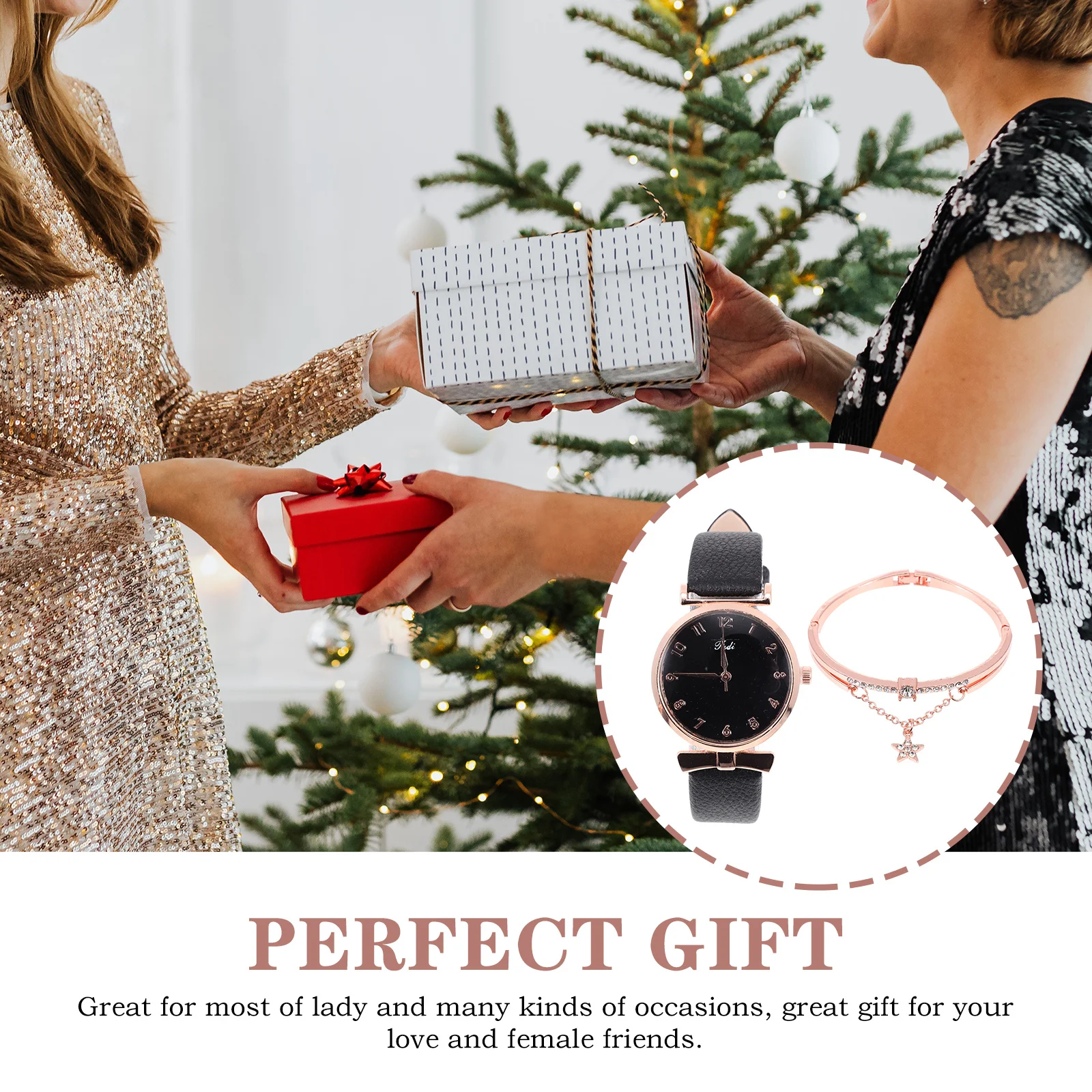 

1Set Lady Quartz Watch Bangle Set Stylish Comfortable Touch Unique Shape Gift Love Hiking Party