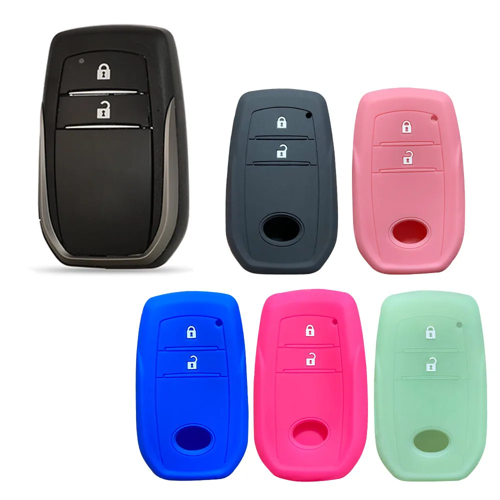 

Soft Silicone Car Key Cover Holder Shell For Toyota Hilux 2021 Revo Yaris RAV4 2015 Auris 2013 Innova 2Buttons Remote Keychain