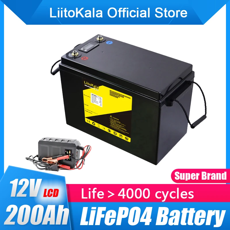 LiitoKala 12V LiFePO4 Battery 200Ah RV Campers Waterproof Golf Cart Batteries 4000 Cycles Off-Road Off-grid Solar energy 150ABMS