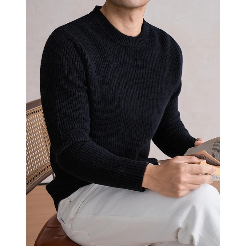 헤비 웨이트 100% 양모 의류 남성 겨울 두꺼운 캐주얼 슬림 핏 스웨터 캐시미어 울 따뜻한 긴팔 점퍼 풀오버