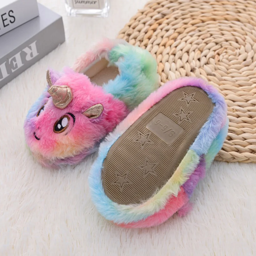 

1 Pair Unicorn Design Warm Indoor Footwear For Children Kids Winter Skid-Proof Cozy Kids Cartoon Slippers Slippers
