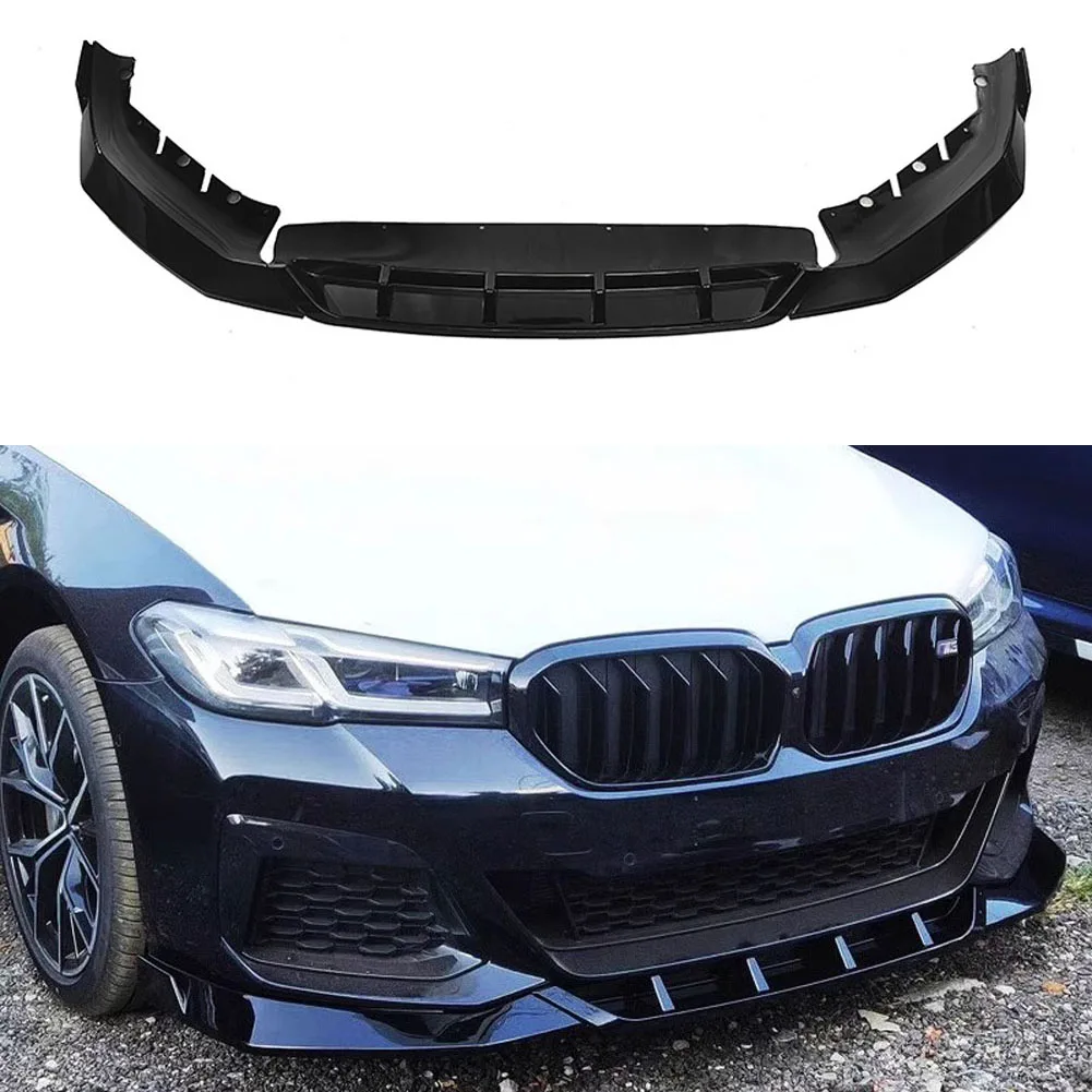 

Car 3 Stage Front Lip Spoiler Splitter For BMW 5 Series G30 M Sport 525i 530i 2021+ Glossy Black Carbon Fiber Printe