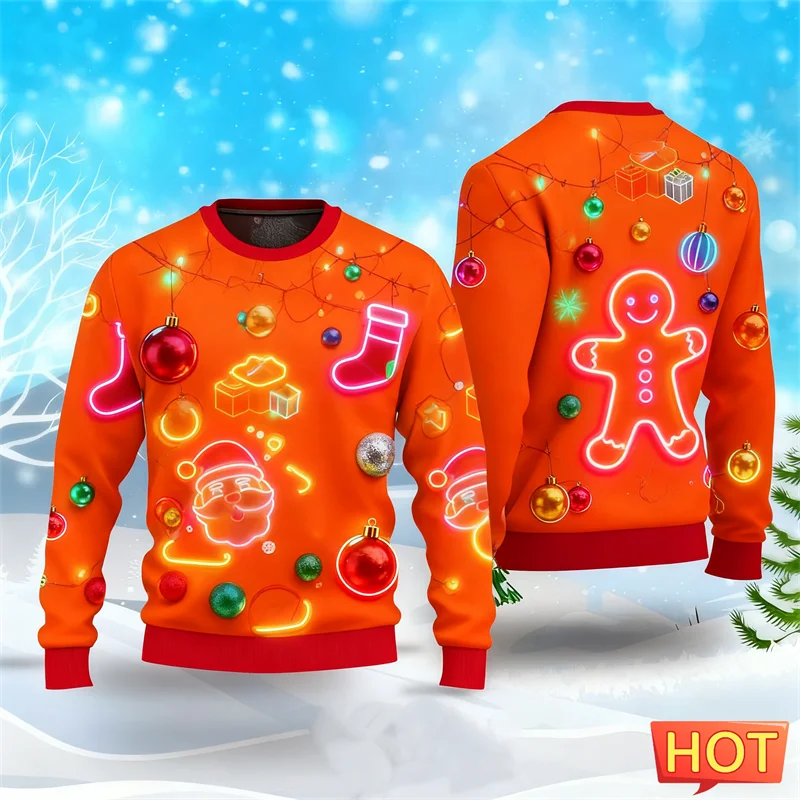 

Новинка 2026 года, неоновые уродливые рождественские толстовки с рисунком, модная праздничная одежда, рождественские толстовки с 3D принтом, свободные дышащие пуловеры, топы