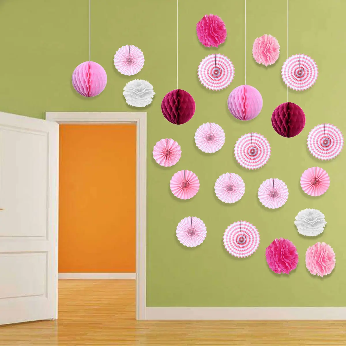 

Набор из 16 бумажных вееров, шаров-сот и помпонов для декора на свадьбу, вечеринку, фестиваль, для дома, сада, украшения потолка