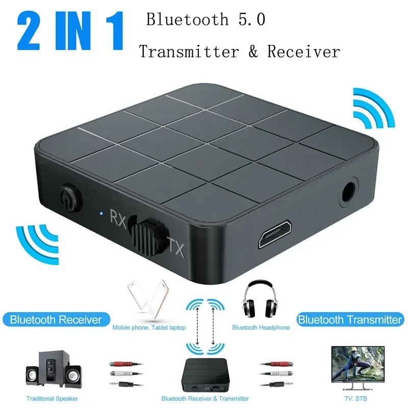 2-In-1 Bluetooth 5.0 Audio Receiver Transmitter AUX RCA 3.5mm Jack Music Stereo Wireless Adapter Dongle For Car TV PC Speaker