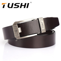 TUSHI Brand 3.5cm Wide Men's leather belt leather belt automatic buckle layer cowhide business pants belt youth pants belt