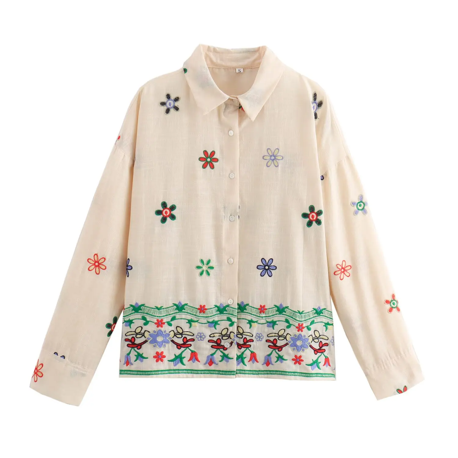 

2025 new women's clothing European and American style fashion lapel flower embroidery lapel long-sleeved shirt