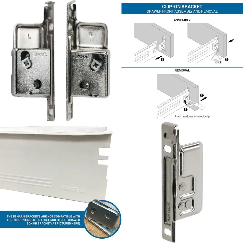 

Hardware Drawer Slide Runner Clips for Left and Right Sides, Screw-On Front Fixing Brackets, 10 Pairs Included, Universal Fit