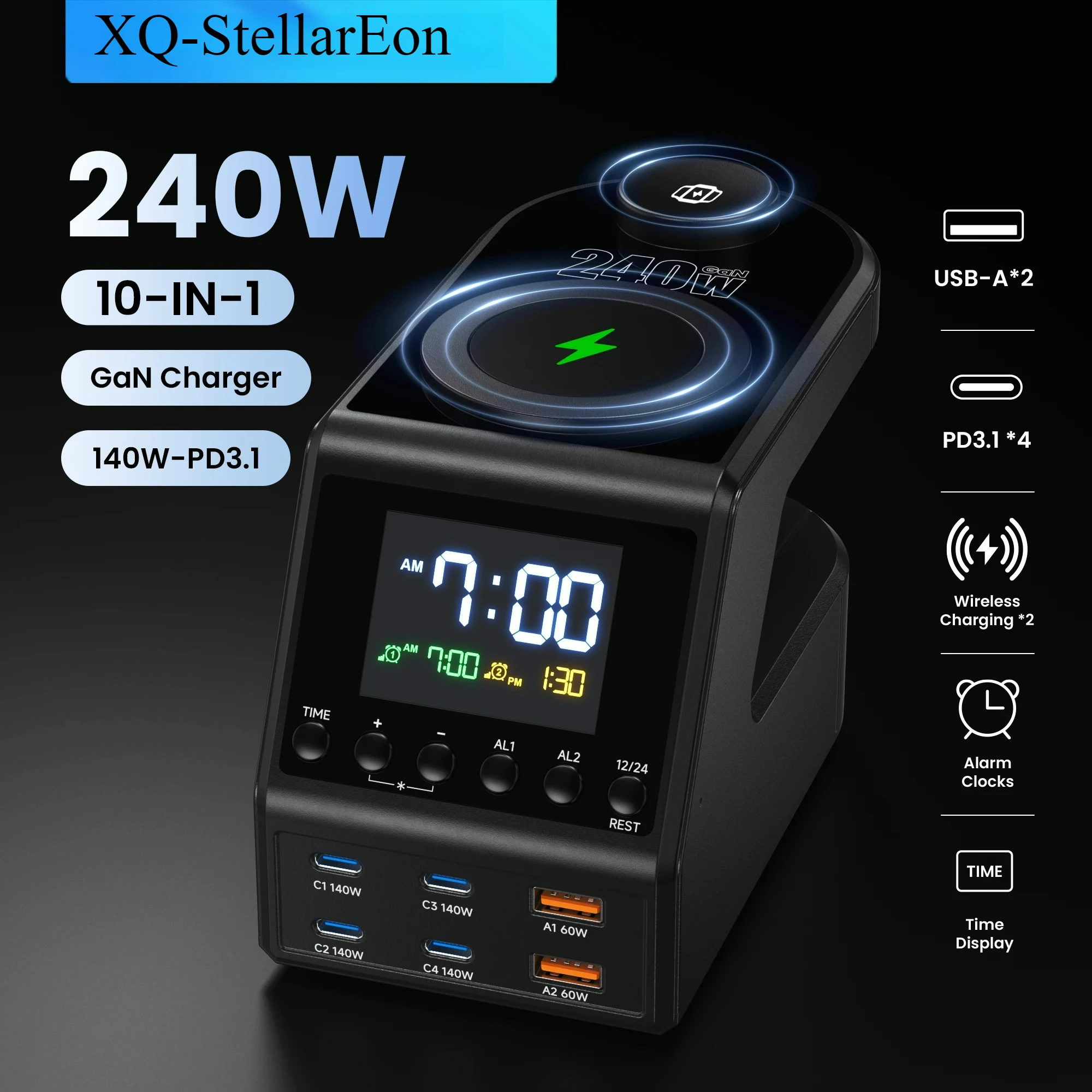 stazione-di-ricarica-gan-da-240-w-4-×-140-w-pd31-pps-caricatore-rapido-wireless-usb-tipo-c-per-macbook-iphone-samsung-sveglia-visualizzazione-dell'ora