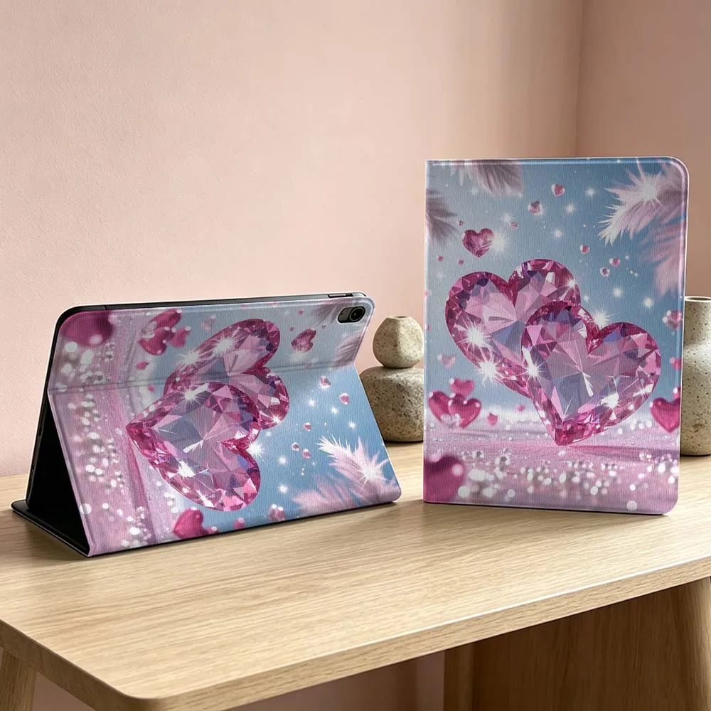 Sparkling Pink Heart Diamond For iPad Pro Air mini 7 6 5 4 3 2 1 9gen M5 M4 11th 10th A17 Pro A16 Inch Tablet Case Soft
