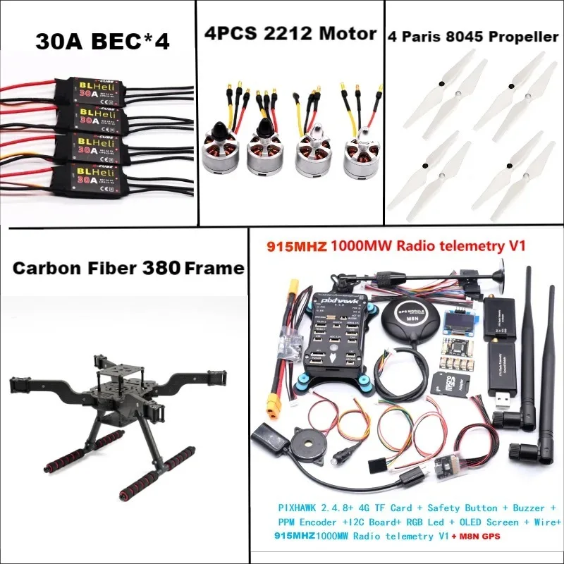 ชุดควอดคอปเตอร์ B-CUBE F450 ขนาด 380 มม. โครงสร้างแบบ V พร้อมคอนโทรลเลอร์การบิน Pixhawk 2.4.8 และ GPS M8N สำหรับการพัฒนาโดรน