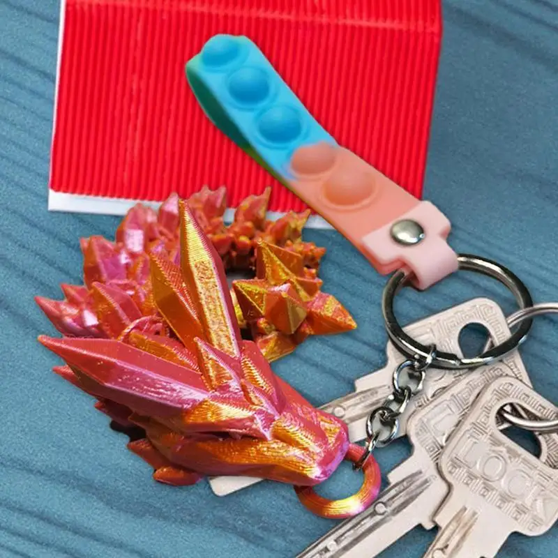 3D Printed Articulated Dragon Keychain Good Luck Keychain Rainbow Pearlescent Colors Articulated Dragon Year Pendants Dragon