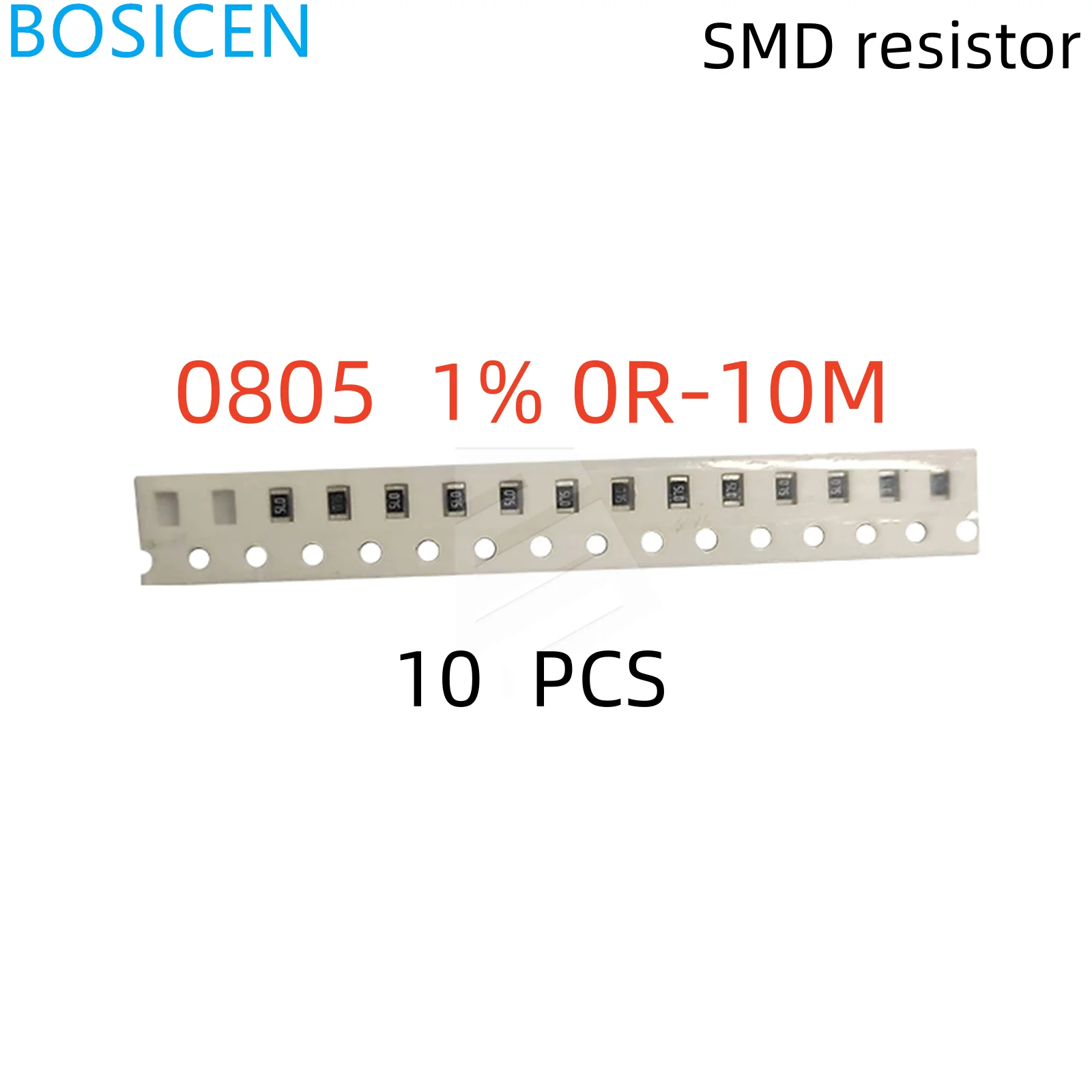 Resistor fixo da microplaqueta de SMD, 0805, 1 W, 10W, 1%, 0R ~ 10M, 1R, 10R, 100R, 220R, 330R, 470R, 510R, 1K, 4.7K, 10K, 47K, 100K, microplaqueta 1M, 10 PCes