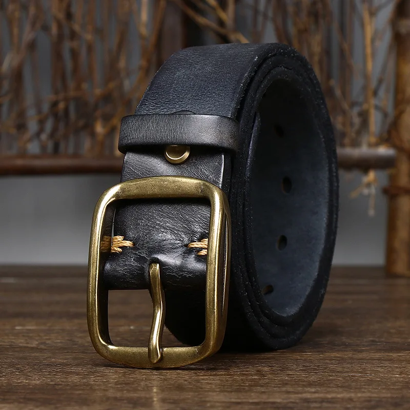 Men's belt 3.8CM American vintage do old pleated leather belt men's leather needle buckle head layer cowhide casual denim belt