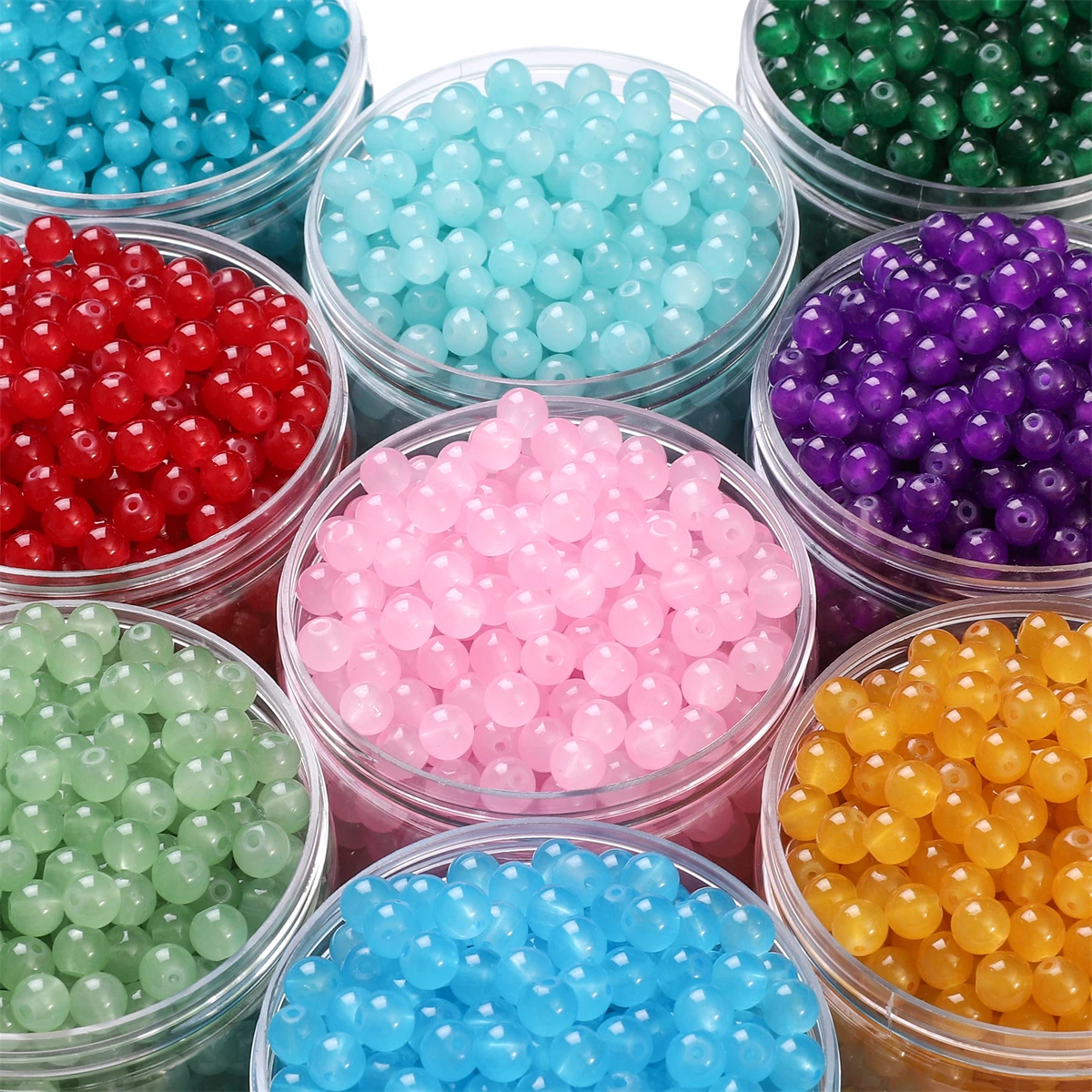 50pcs 6mm Glass Jelly Solid Color Imitation Jade Round Beads Loose Beads DIY Handmade Necklace Bracelet Beads Jewelry Accessorie