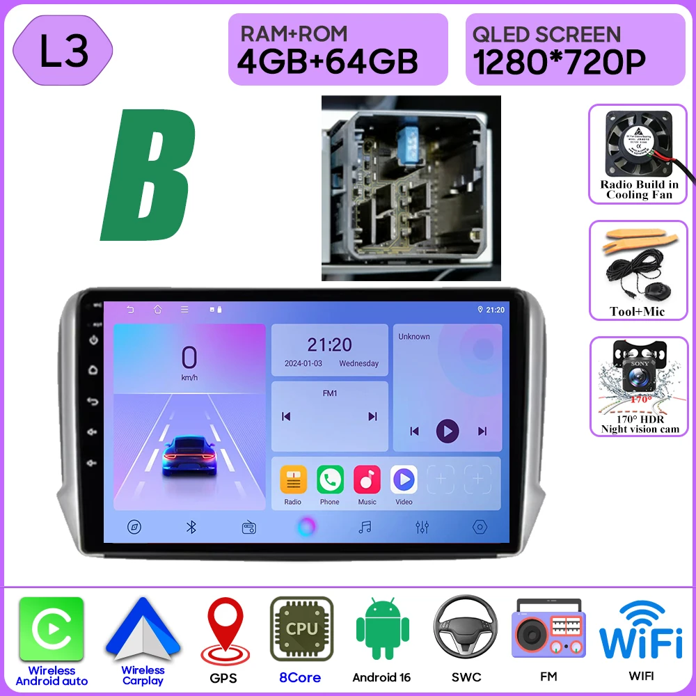 Android 16 GPS Navigatie Voor Peugeot 2008 208 Serie 2012 - 2018 Carplay Autoradio Multimedia Speler Stereo Video BT 2 k Scherm