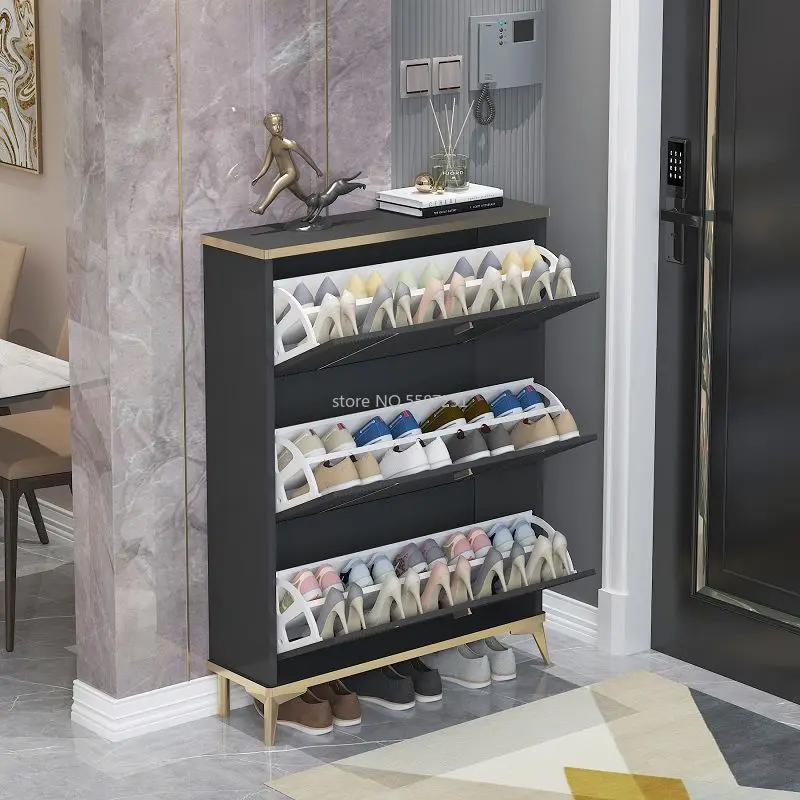 Light Luxury Shoe Cabinet Home Entrance Large Capacity Ultra-Thin 17 24cm Storage Shoe Rack Modern Porch Cabinet Wood Shoe Rack