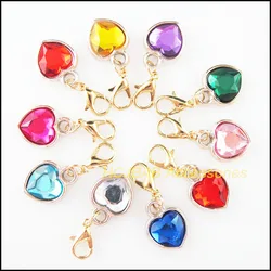 20Pcs KC Gold Plated Mixed Acrylic Heart With Lobster Claw Clasps Charms 12.5x16.5mm