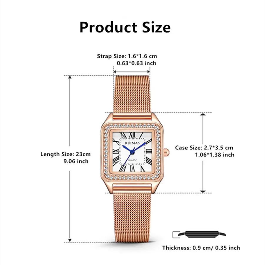 RUIMAS кварцевые часы с сетчатым ремешком из нержавеющей стали для женщин, роскошные простые женские спортивные наручные часы для отдыха, Reloj Mujer 336