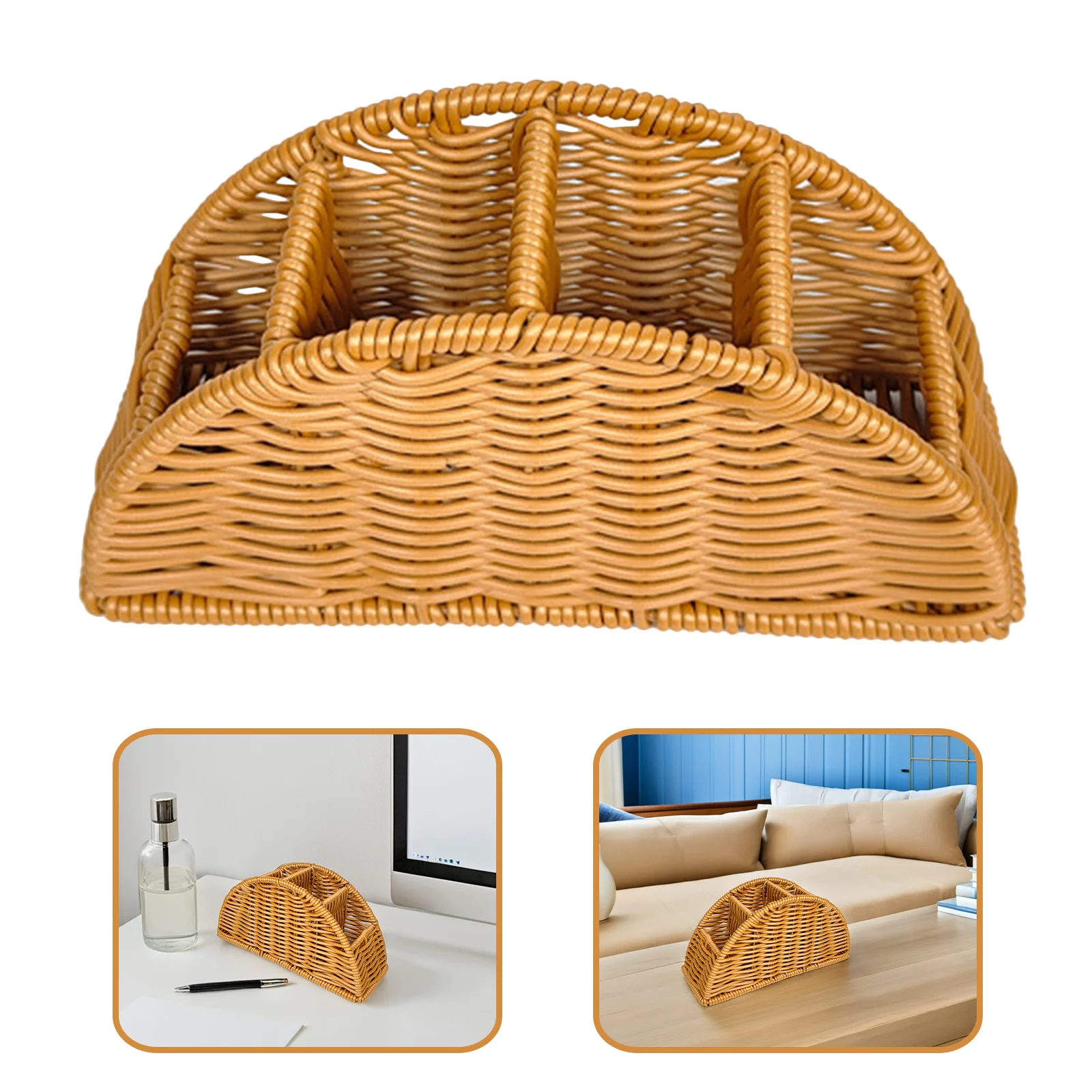 

Remote Control Storage Box Synthetic Rattan Desktop Organizer Divided Basket For Ac Stereo Remotes - Vintage Wicker