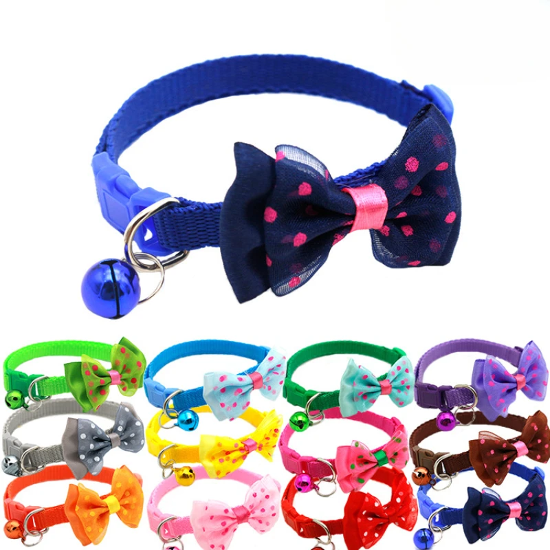 Pet Bow Collars Bell Dots Dog and Cat Collars Multi-color Selection Adjustable Pet Supply Collars