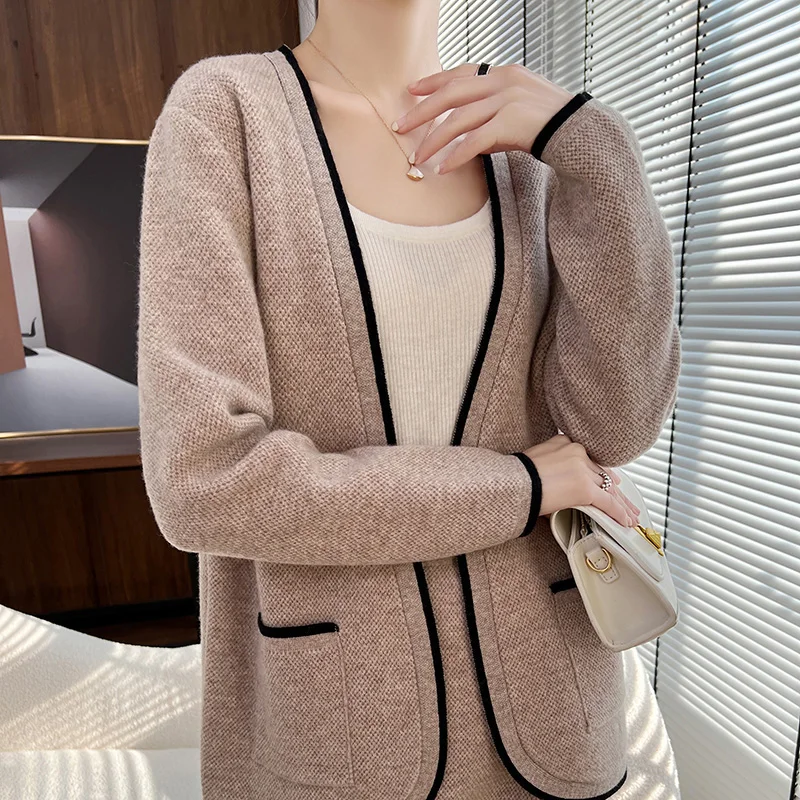 Spring and Autumn New Cashmere Set Women\'s 2023 Knitted Cardigan Sweater Half Skirt 100% Pure Wool Loose Fashion Two Piece Set