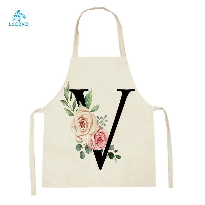 Delantales de cocina creativos con patrón de letras y flores para hombres y mujeres, accesorios para hornear, delantales de lino sin mangas, delantal de limpieza